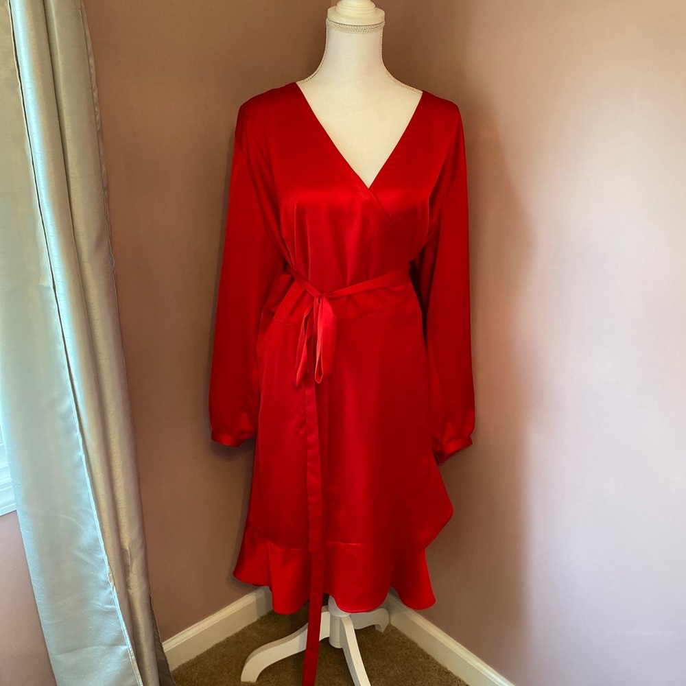 Red satin wrap dress